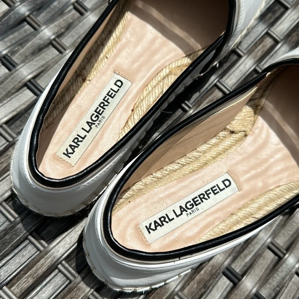 KARL LAGERFELD PARIS Alaine White/Black Nappa Leather Espadrilles
